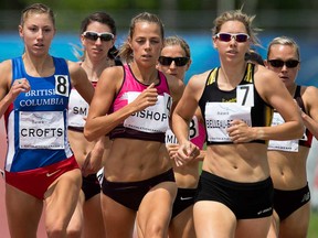 Ex-Lancer Melissa Bishop, centre, races to victory in the women's 800 metres at the recent Canadian championships in Moncton. (THE CANADIAN PRESS/Andrew Vaughan)