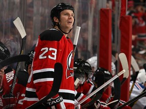 David Clarkson shouts from the bench against the New York Rangers at the Prudential Center on March 19, 2013 in Newark, New Jersey. The Maple Leafs signed Clarkson to a seven-year deal. (Photo by Elsa/Getty Images)