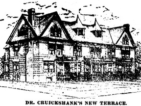 The above cut is a facsimile of four modern dwellings for Dr. Cruickshank, located on the corner of Chatham Street and Victoria Avenue printed in The Evening Record on April 20, 1901. They are built of veneered brick. There is a large basement containing store rooms and laundry and furnace room. On the first floor is a reception hall, parlor with handsome mantel, dining room with a fine china closet, kitchen is large, with a convenient pantry. All the rooms are well lighted. The main rooms are finished in oak. On the second story there are four bedrooms, bath with modern plumbing, and a large linen closet. Williams Bros. are the architects of the building, and they expect to complete it by June. (FILES/The Windsor Star)