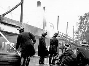 Fire crews battle a blaze  at the Jackson Park Grandstand Band Shell in this July 12, 1957 file photo. (FILE/The Windsor Star)