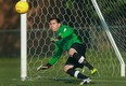 Windsor goalkeeper Anthony Santilli makes a play on a penalty kick in Canada Soccer League action at Windsor Stadium. The Stars host Kingston Saturday and Waterloo Sunday. (DAX MELMER/The Windsor Star)