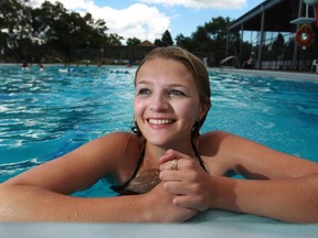 Windsor Star reporter Emma Loop completes a Swim to Survive test at Lanspeary Pool, Saturday, August 3, 2013.  (DAX MELMER/The Windsor Star)