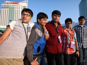 Team Pakistan members Mian Saad Amer, left, Hamza Ashraf, Abdul Moiz, and Mian Sarmad Amer were joined by Abdullah Naee of Windsor for the International Children's Games Friday ,August 16, 2013.   (NICK BRANCACCIO/The Windsor Star)