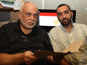 Professor Abdul Fattah Asfour, left, and Ahmed Deif are planning a protest concerning the military coup in Egypt.  (NICK BRANCACCIO/The Windsor Star)