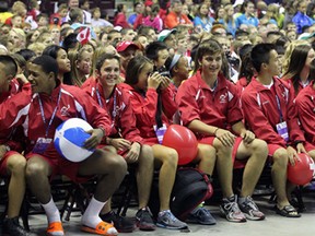 Hundreds of athletes on the floor of WFCU Centre during International Children's Games Opening Ceremonies.  (NICK BRANCACCIO/The Windsor Star)