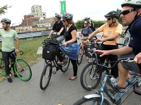 Cyclists head down the Dequindre Cut during a Wheelhouse Detroit bike tour in Detroit on Sunday, August 11, 2013.            (TYLER BROWNBRIDGE/The Windsor Star)