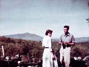 This undated photo provided by The Story Factory shows author J.D. Salinger at home in Cornish, N.H., with Emily Maxwell, the wife of William Maxwell, a close friend and Salinger's editor at The New Yorker. The photo, rarely seen until now, is part of a new documentary and book by filmmaker Shane Salerno. (AP Photo/The Story Factory)