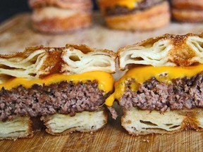 The $10 Maple Bacon Jam Cronut Burger, on sale at the Canadian National Exhibition.
(Screengrab , Epic Burgers and Waffles/Facebook)