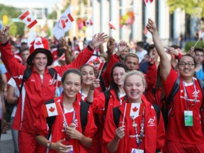 Canadian athletes from Windsor/Essex walk in the athletes parade before the closing of the International Children's Games, Sunday, August 18, 2013.   (DAX MELMER/The Windsor Star)