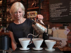 Barista Jennifer Pearson prepares coffee for a packed @GLCRoasting in midtown Detroit. (TwitPic: Dax Melmer/The Windsor Star)