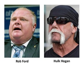 Toronto's mayor often takes on the media, but on Friday, Aug. 23, 2013, he'll have an even more intimidating opponent. Rob Ford is set to arm wrestle Hulk Hogan at 10 a.m. (THE CANADIAN PRESS & AP files)