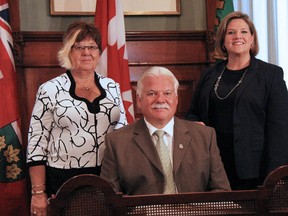 Windsor-Tecumseh MPP Percy Hatfield with his wife Gail (L) and Ontario NDP leader Andrea Horwath (R) on Aug. 21, 2013. (Handout / The Windsor Star)