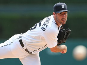 Detroit's Justin Verlander warms up prior to the start of the game against the Minnesota Twins at Comerica Park Thursday. (Photo by Leon Halip/Getty Images)