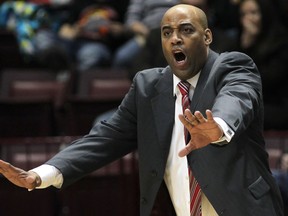 Windsor Express coach Bill Jones gives instructions during a game against Halifax at the WFCU Centre. (DAN JANISSE/The Windsor Star)