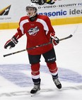 Spits defenceman Patrick Sieloff takes a break at practice at the WFCU Centre last year. (TYLER BROWNBRIDGE/The Windsor Star)