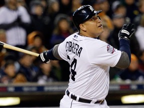 Detroit's Miguel Cabrera hits a home run during the third inning of Game 4 of the World Series against the San Francisco Giants in Detroit. (AP Photo/David J. Phillip, File)