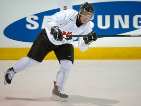 Team Canada prospect Max Domi of the London Knights skates during Canada's National Junior Team training camp Sunday in Brossard, Que. (THE CANADIAN PRESS/Graham Hughes)