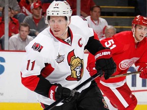 Former Sens captain Daniel Alfredsson skates against the Detroit Red Wings at Joe Louis Arena in 2011. Alfredsson wants to win a Cup with the Red Wings before his career is over. (Photo by Gregory Shamus/Getty Images)