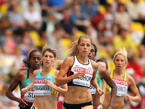 Former Windsor Lancer Melissa Bishop, front, competes in the women's 800 metres heats at the IAAF World Athletics Championships Moscow 2013 at Luzhniki Stadium on August 15, 2013 in Moscow, Russia.  (Photo by Julian Finney/Getty Images)