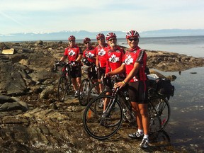 June 14, 2013: Five local cyclists from Windsor dip the rear tires of their bikes in the Pacific Ocean in Victoria B.C., at the start of their cross-country journey to raise money for ALS.
The cyclists are Bob Papineau, left, Brian Belanger, Ben Merritt, Doug Michie and Dean Morais.