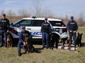 The Windsor Police Service top dogs with their handlers and trophies. (Courtesy of Const. Rob Wilson)