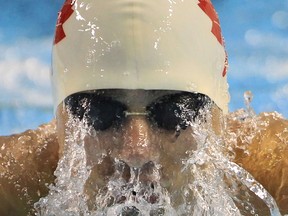 Matthew Laschuk from the Windsor Essex Swim Team competes in the first swim meet at the Famiy Aquatic Complex in Windsor, Ontario on Aug. 1, 2013.  (JASON KRYK/The Windsor Star)