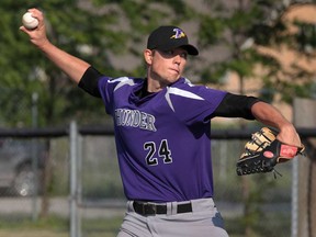 Tecumseh's Joel Pierce delivers a pitch during a game against Windsor Friday, June 14, 2013, at the Lacasse Park in Tecumseh, Ont. (DAN JANISSE/The Windsor Star)