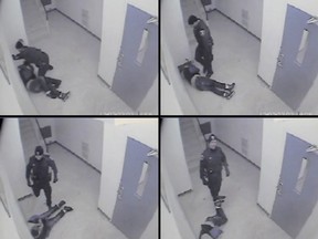 An image from the surveillance camera video that allegedly shows Const. Kent Rice of Windsor police assaulting Gladson Chinyangwa on Feb. 22, 2012. (The Windsor Star)