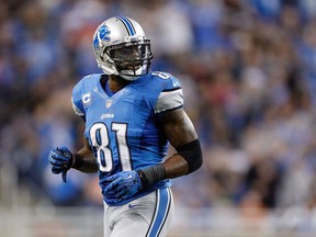 Lions wide receiver Calvin Johnson breaks from the huddle against the Atlanta Falcons at Ford Field on December 22, 2012 in Detroit, Michigan. (Photo by Gregory Shamus/Getty Images)