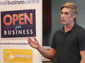 Steve Renton speaks about his summer business, Student Web Developers, which he started with a provincial grant that encouranges students to explore entrepreneurship in a hands-on setting. (DAN JANISSE/The Windsor Star)