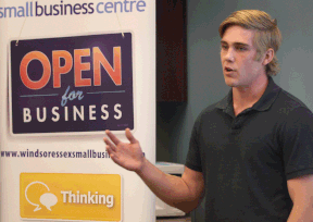 Steve Renton speaks about his summer business, Student Web Developers, which he started with a provincial grant that encouranges students to explore entrepreneurship in a hands-on setting. (DAN JANISSE/The Windsor Star)