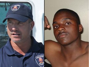 Const. Kent Rice of Windsor police (L) in a 2012 file photo. Gladson Chinyangwa (R) in a 2011 Facebook image. Rice is facing one count of assault for striking Chinyangwa on Feb. 22, 2012. (The Windsor Star)