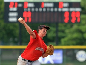 Josh Shepley of the Windsor Selects delivers a pitch against the North Suburban Braves from Chicago during an exhibition game on August 7, 2013 in WIndsor, Ontario. The Selects won 10-2. (JASON KRYK/The Windsor Star)