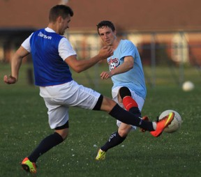 Windsor's Michael Watson, right, has return from an injury and will be in the lineup when the Stars host London City Friday night. (JASON KRYK/The Windsor Star)