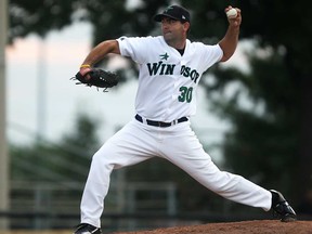 Stars starter John Picco delivers a pitch against the Tecumseh Thunder at Cullen Field, Friday, July 26, 2013.  (DAX MELMER/The Windsor Star)