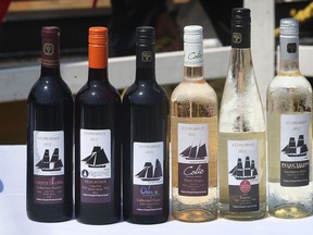 Local wineries have produced a Stowaway 1812 wine. They are Cooper's Hawk Vineyard, left, Sprucewood Shores Estate Winery, Oxley Estate Winery, Colio Estate Wines, Smith and Wilson Estate Wines and Pelee Island Winery.  (DAN JANISSE / The Windsor Star)