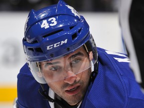 Toronto's Nazem Kadri takes a faceoff against the Montreal Canadiens at Air Canada Centre. (Photo by Graig Abel/NHLI via Getty Images)