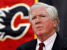 Newly named Calgary Flames President of Hockey Operations Brian Burke is pictured during a news conference in Calgary, Thursday, Sept. 5, 2013. (THE CANADIAN PRESS/Jeff McIntosh)
