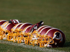 In this Aug. 4, 2009, file photo, Washington Redskins helmets are displayed on the field during NFL football training camp at Redskins Park in Ashburn, Va. The Oneida Indian Nation tribe in upstate New York said Thursday, Sept. 5, 2013, it will launch a radio ad campaign pressing for the Washington Redskins to get rid of a nickname that is often criticized as offensive. (AP Photo/Pablo Martinez Monsivais, File)