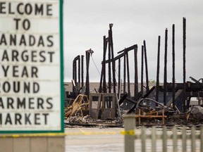 An overnight fire destroyed the main building at St. Jacobs Farmers Market near Waterloo, Ontario, Monday, September 2, 2013. (THE CANADIAN PRESS/ Geoff Robins)