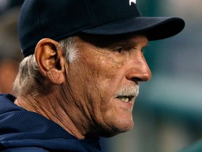 Tigers manager Jim Leyland watches from the dugout during the fourth inning against the Seattle Mariners at Comerica Park. (Photo by Duane Burleson/Getty Images)