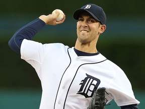 Detroit's Rick Porcello warms up prior to the start of the game against the Chicago White Sox at Comerica Park Saturday. (Photo by Leon Halip/Getty Images)