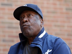Gates Brown, an outfielder for the Detroit Tigers 1968 World Series team, watches during a ceremony honoring the team before a game against the Minnesota Twins this year. (AP Photo/Carlos Osorio, File)