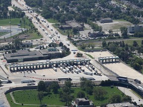 An aerial photo of Canada Customs at the Ambassador Bridge taken on Aug. 23, 2012, in Windsor, Ont.  (DAN JANISSE/The Windsor Star)