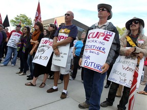 CUPE members and supporters listen to speeches during a support rally for the striking CUPE employees at the University of Windsor in Windsor on Wednesday, September 25, 2013.                (TYLER BROWNBRIDGE/The Windsor Star)