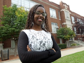 Shukri Abdulle is photographed in front of J.L. Forster Secondary School in Windsor on Thursday, September 19, 2013. Abdulle is pushing to secure a Much Music Video Dance Party before the school closes for good this year.               (TYLER BROWNBRIDGE/The Windsor Star)