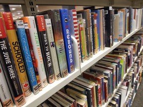 Rows of books at a Windsor Public Library.