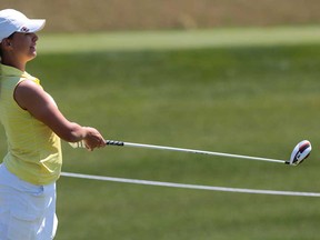 Tecumseh's Erica Rivard eyes a tee shot at Ambassador Golf Club during the CN Canadian Women's Tour event in June. Last week, Rivard advanced to the second round of qualifying for LPGA Tour. (DAN JANISSE/The Windsor Star)