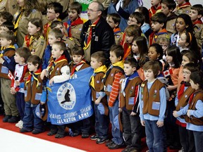 Files: Over 100 scouts, girl guides and beavers sang the Canadian national anthem before the Spits game against Plymouth Whalers at WFCU Centre, Thursday February 25, 2010. (NICK BRANCACCIO/The Windsor Star)