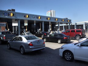 Vehicles line up to enter Canada after crossing the Detroit-Windsor tunnel in this April 2013 file photo. (Jason Kryk / The Windsor Star)